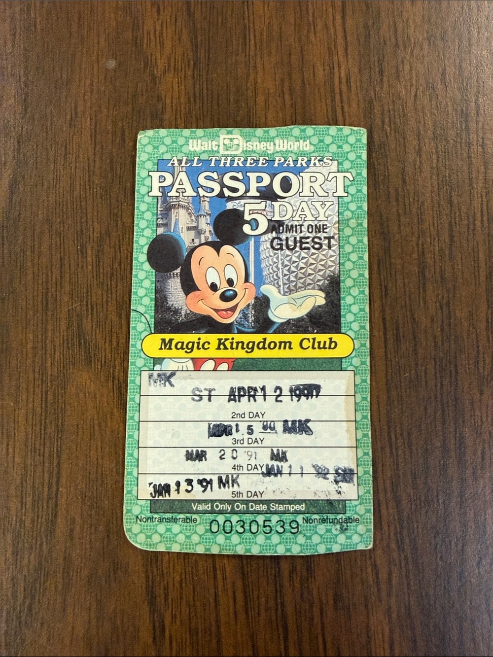 VTG 1991 Disney 3 park Passport Ticket Stub